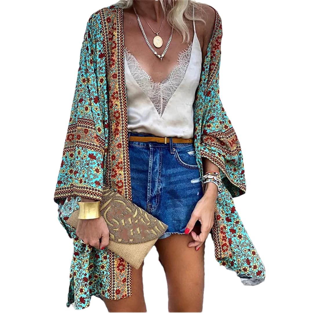 Cardigan d'été pour femme, vintage, imprimé bohème, manches longues, kimono