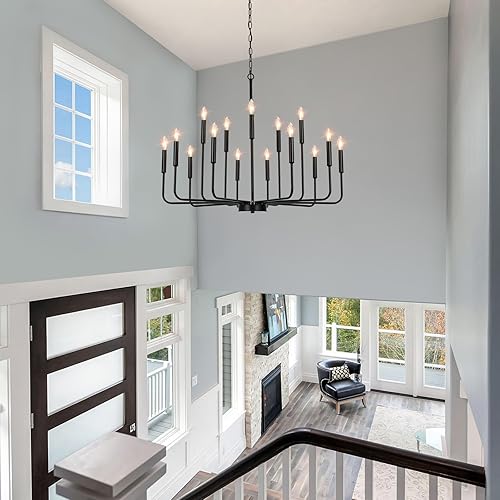 Miniatura 9 de Candelabros negros para comedor sobre mesa, modernos candelabros de granja para sala de estar, 15 luces industriales de metal para entrada, cocina,