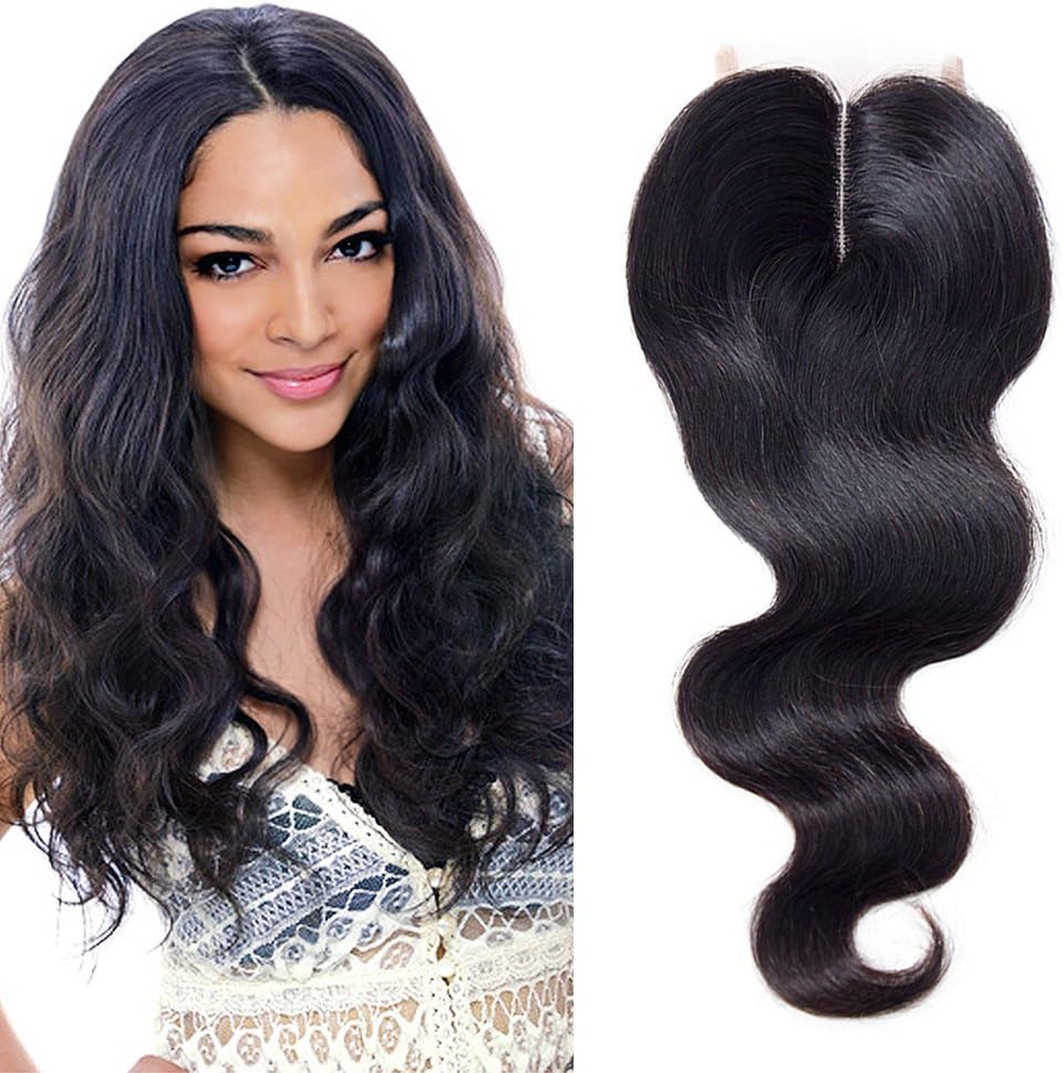 Brazilian Body Wave Lace Closure 4x4 Middle Part 10A Brazilian Human Hair Lace Closure Swiss Lace 130% Density Natural Color (14Inch)