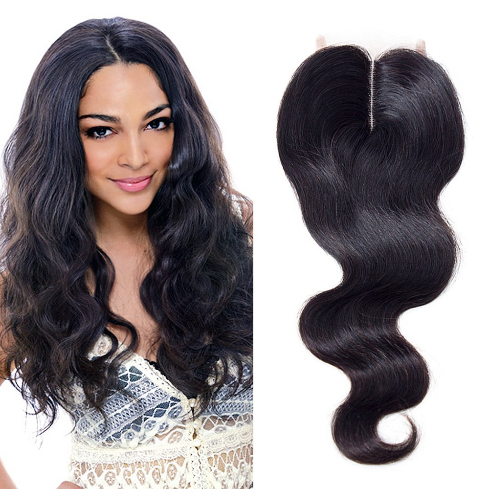 Brazilian Body Wave Lace Closure 4x4 Middle Part 10A Brazilian Human Hair Lace Closure Swiss Lace 130% Density Natural Color (14Inch)