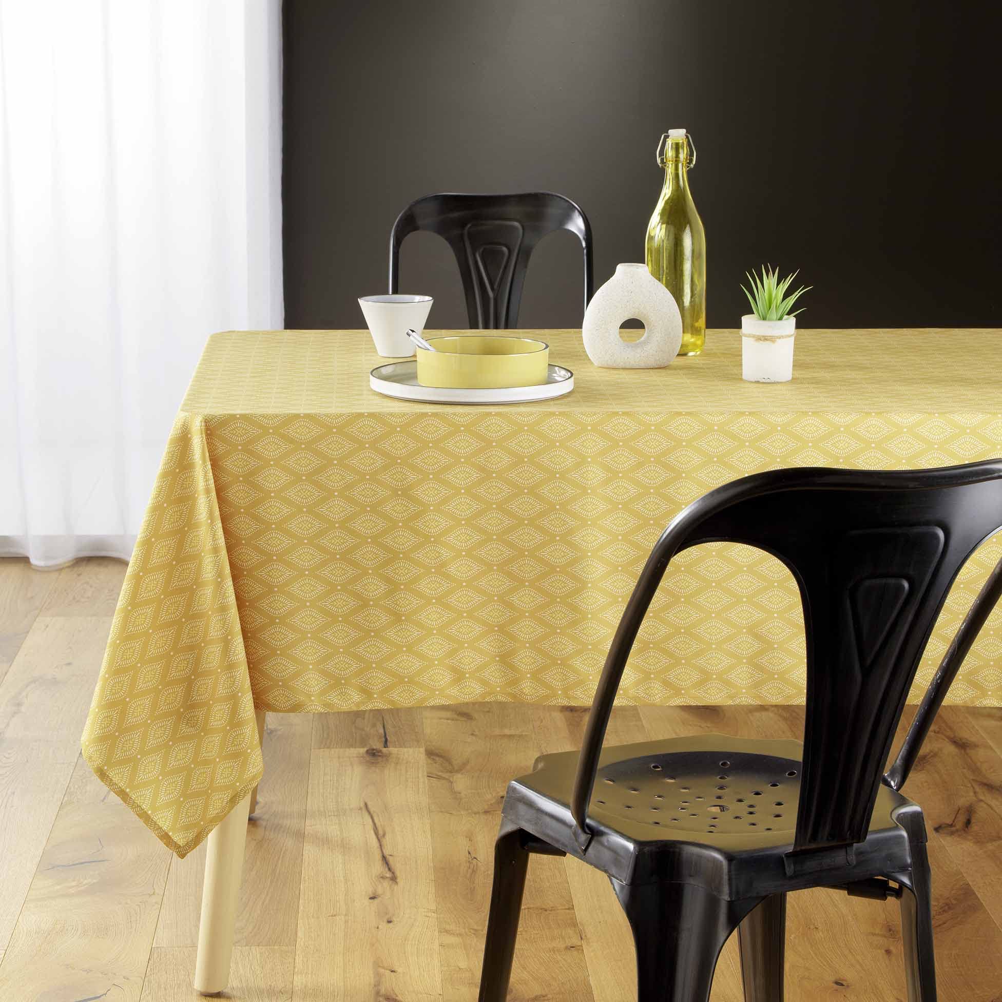 Douceur d'Intérieur Rectangular Tablecloth 140 x 240 cm Microfibre Printed Geoline Yellow, 94.5 x 55.1 inch (Rectangular) - Image 2