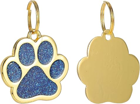 3pcs Metal Paw Print Dog Tag with Blue Enamel, Alloy Pet Id Tags for Dogs and Cats, Custom Engraved Phone Number Collar Accessories for Pet Identification