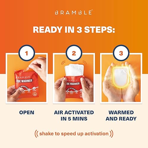 Miniatura 4 de Bramble 80 calentadores de dedos adhesivos para pies (40 pares) | Calentadores de pies de larga duración con hasta 10 horas de calor | Calentadores