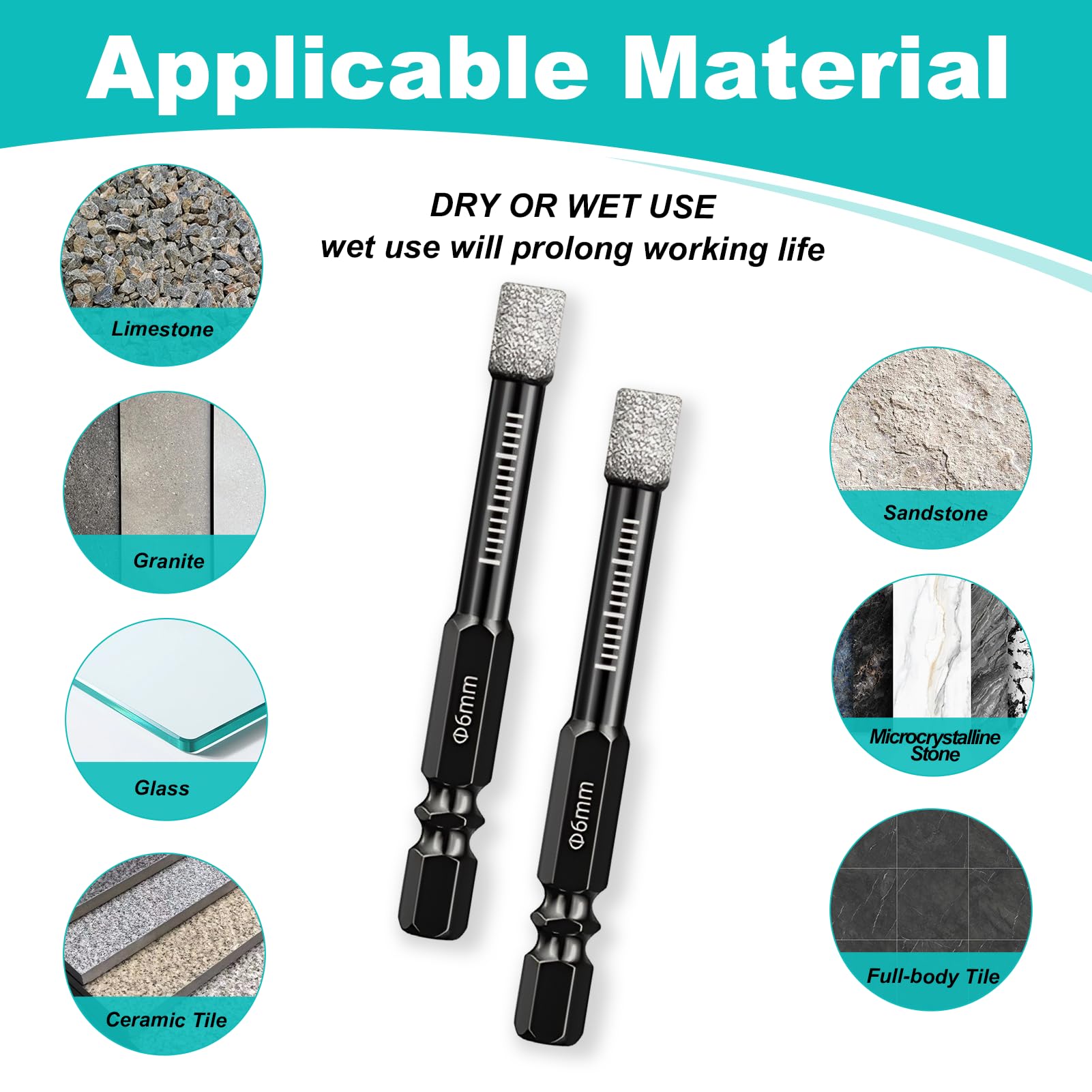 5Pcs Porcelain Tile Drill Sets, 6mm Dry Diamond Drill Bits - Image 3