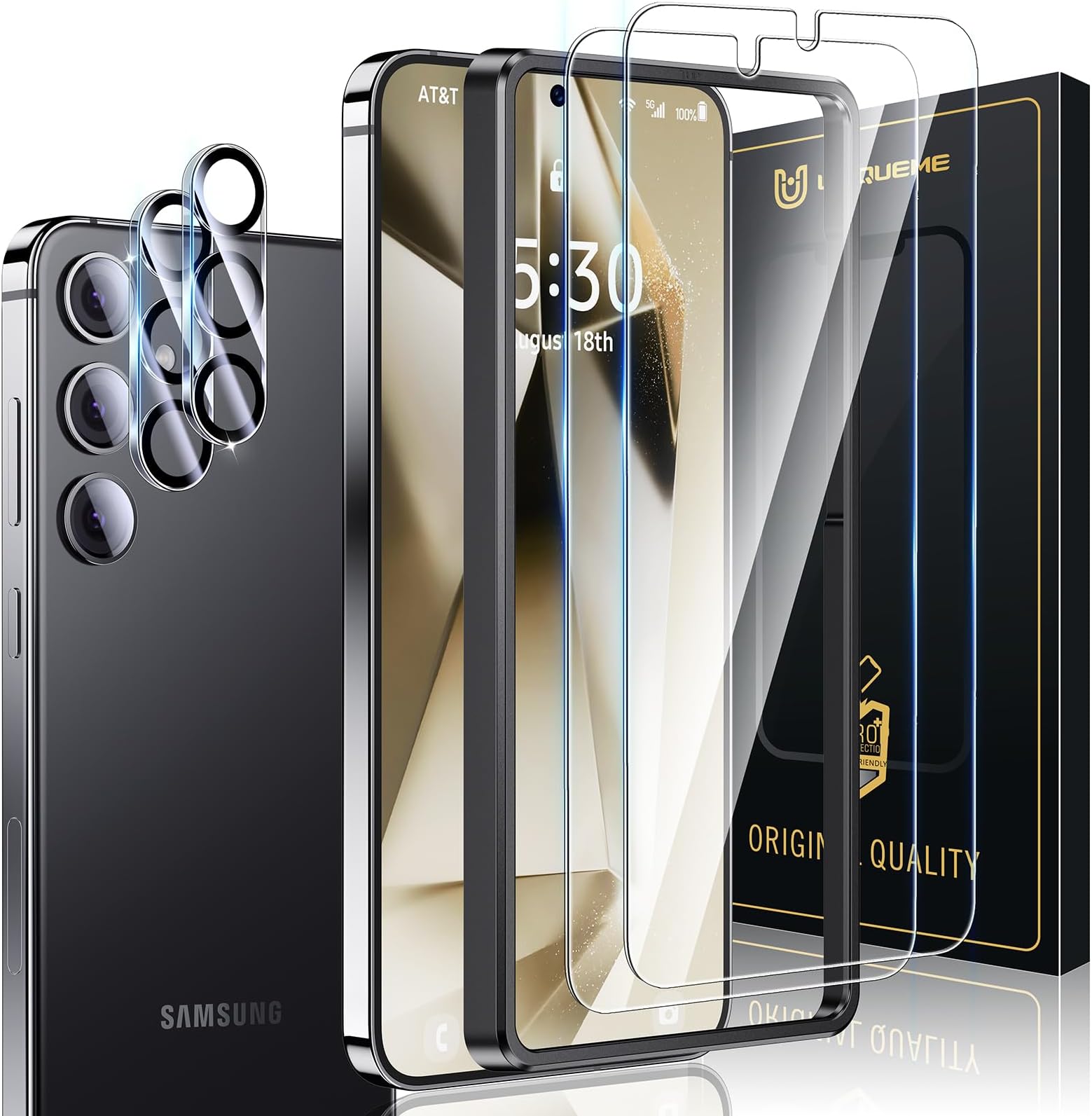 UniqueMe 2+2 Pack for Samsung Galaxy S24 Plus/S24+ Screen Protector, Tempered Glass and Camera Lens Protector, 【Support Fingerprint】 Anti Scratch HD Clear Protective Film with Lens Cover - 6.7 Inch