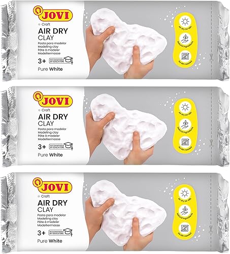 Miniatura 4 de Jovi - Arcilla de modelado de secado al aire, juego de 3 unidades, 1.1 libras cada una, total de 3.3 libras, no necesita horno, color blanco,