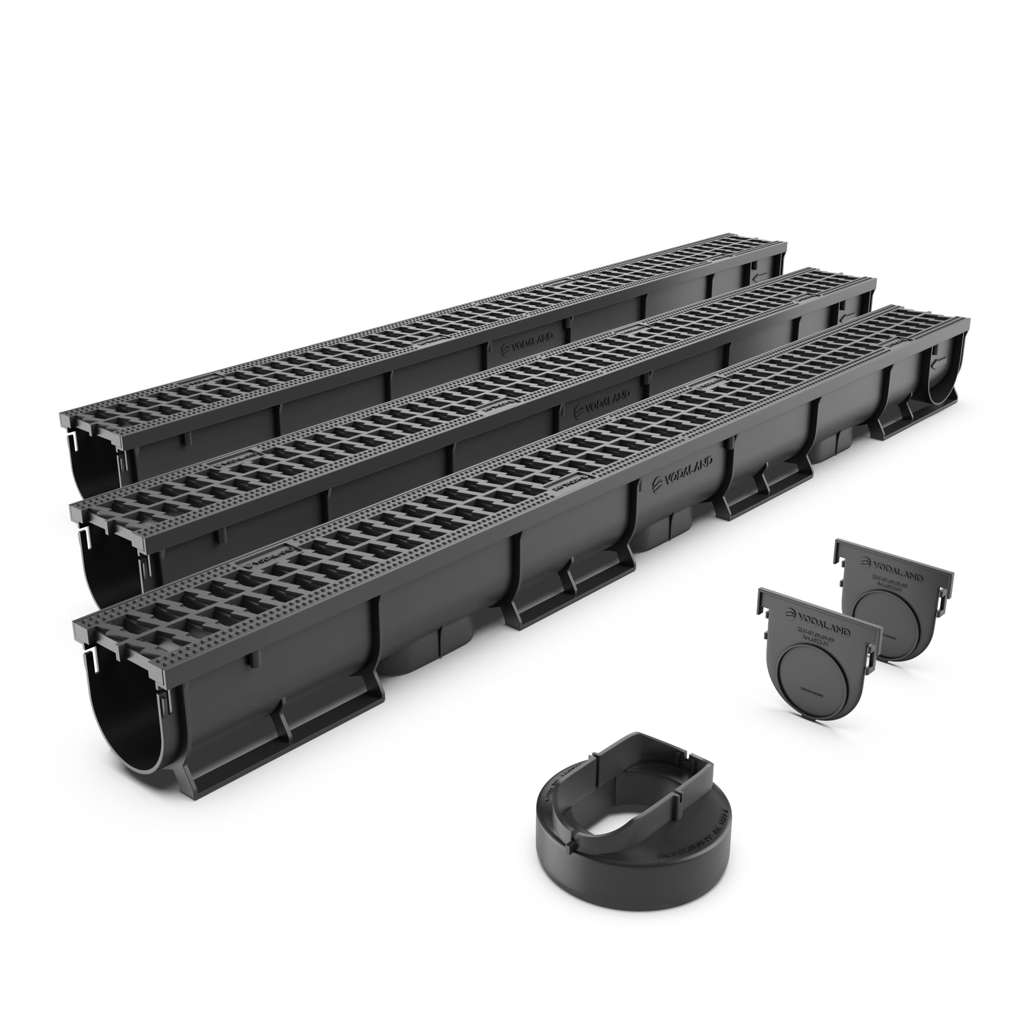 Vodaland - 3 Inch Trench Drain System with Outlet! - Black (3