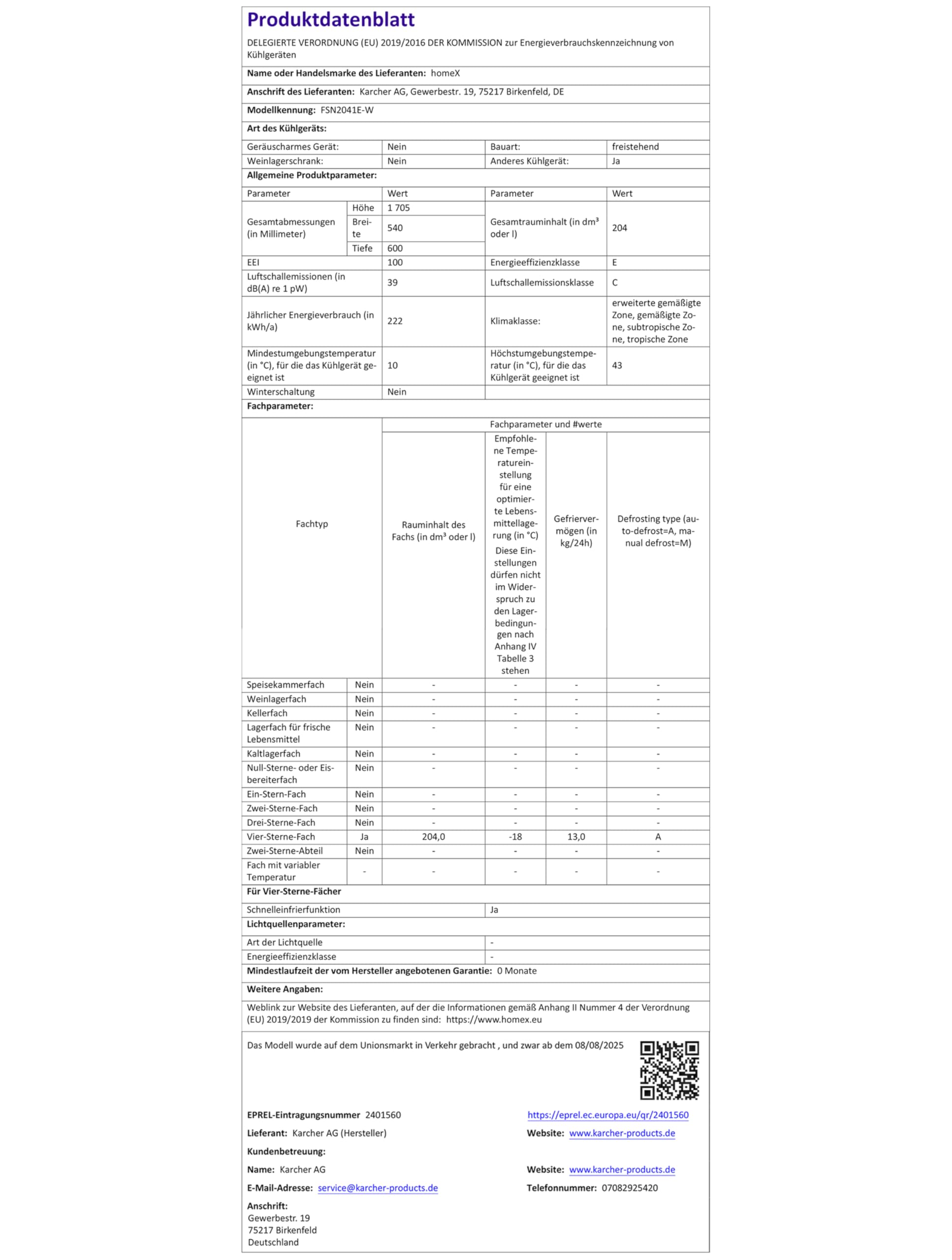 homeX FSN2041E-W Gefrierschrank NoFrost Tiefkühlschrank groß 204 Liter