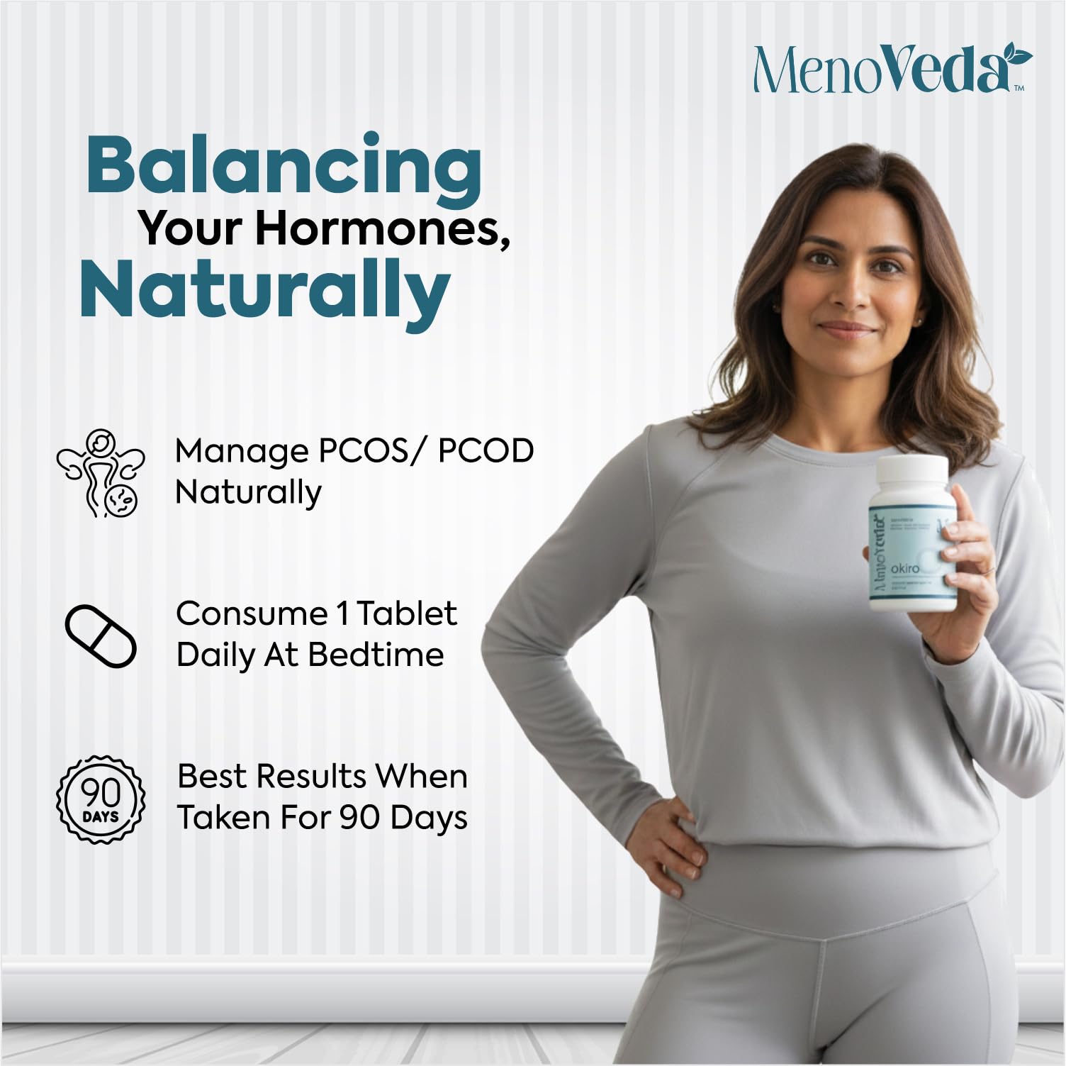 Menoveda Ákira Ayurvedic PCOS Supplement for Women with 12+ Herbs | Supports Hormonal Balance & Menstrual Comfort | With Shatavari, Ashwagandha, Gotu Kola, Yashtimadhu & Guduchi | 60 Tablets 3