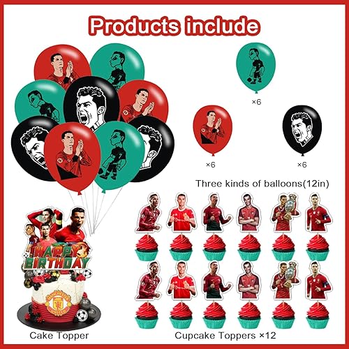 Miniatura 3 de Ronaldo - Decoraciones de fiesta de cumpleaños, suministros de fiesta de superestrella de fútbol de Ronaldo con 1 pancarta de cumpleaños, 1 adorno