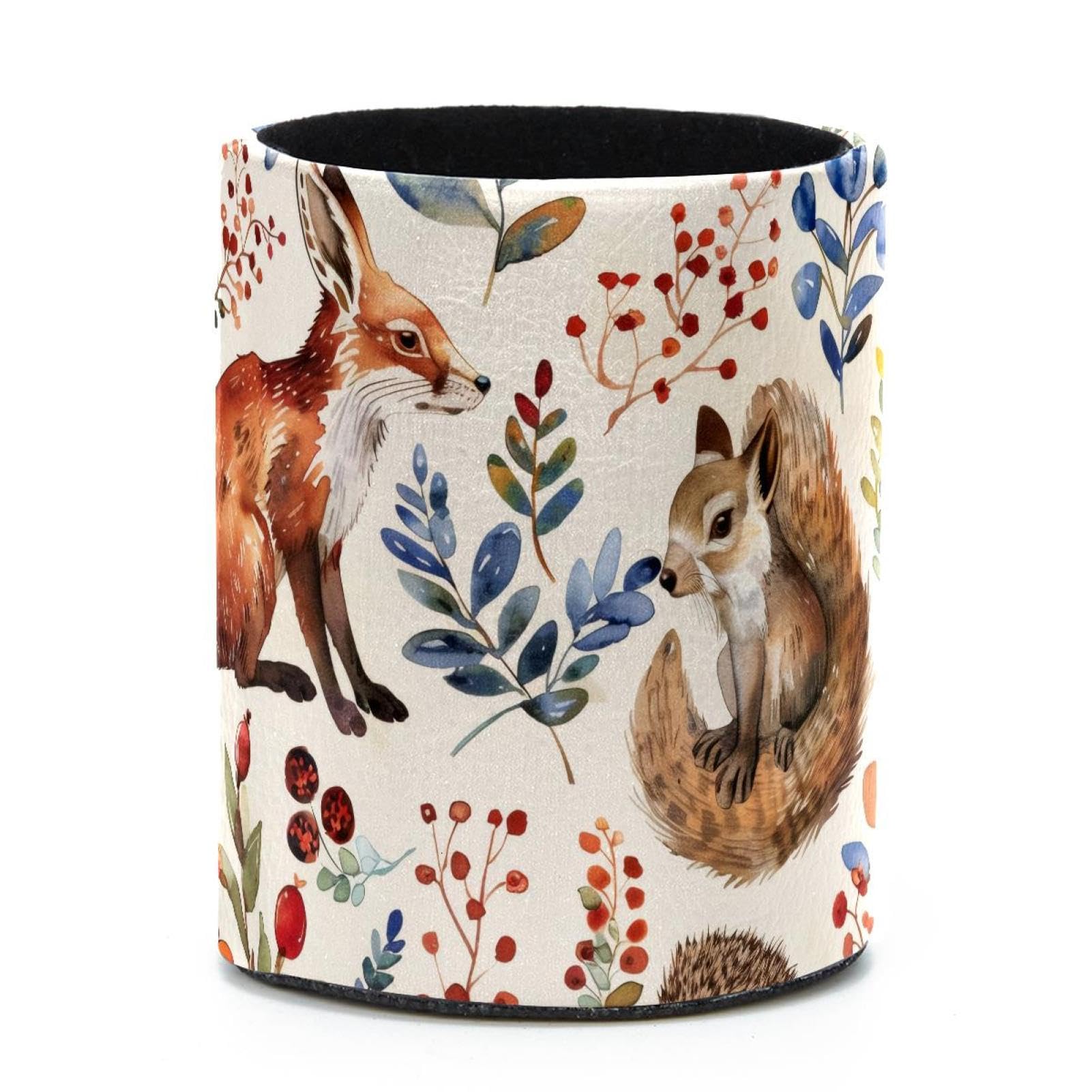 VAPOKF Round Pencil Holders for Desk, Fox Squirrel Pen Holders Pen Pot Makeup Brushes Storage Desktop Stationery Supplies Organiser for Home Office