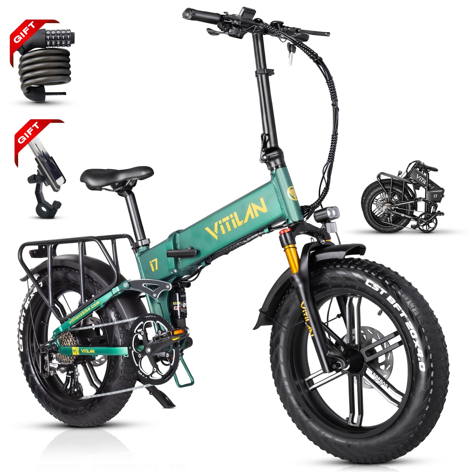 VITILANI7 Pro Folding Electric Bike - 48V 20AH Sam-Sung Battery, 20" Full Suspension E-Bike for Adults, 1200W Peak Electric Bicycle, Max Speed 28MPH, Hydraulic Brakes