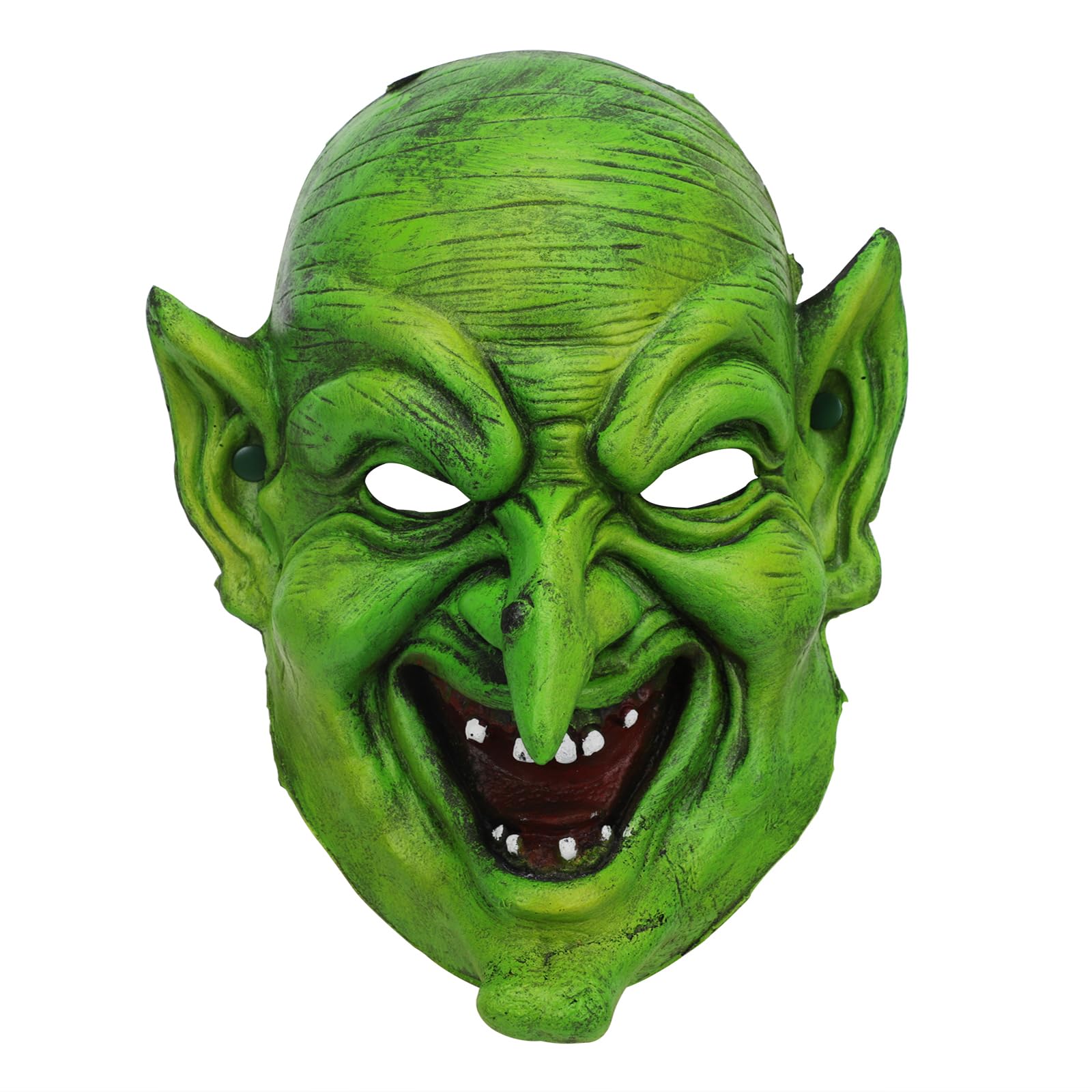 Scary Witch Mask with Elastic Band Green Face Goblin Elf Ears Cosplay Fancy Costume Mask Horror Halloween Masks for Women Men Long Face Witch Mask Carnival Dress Up Themed Party Prank Stage Props