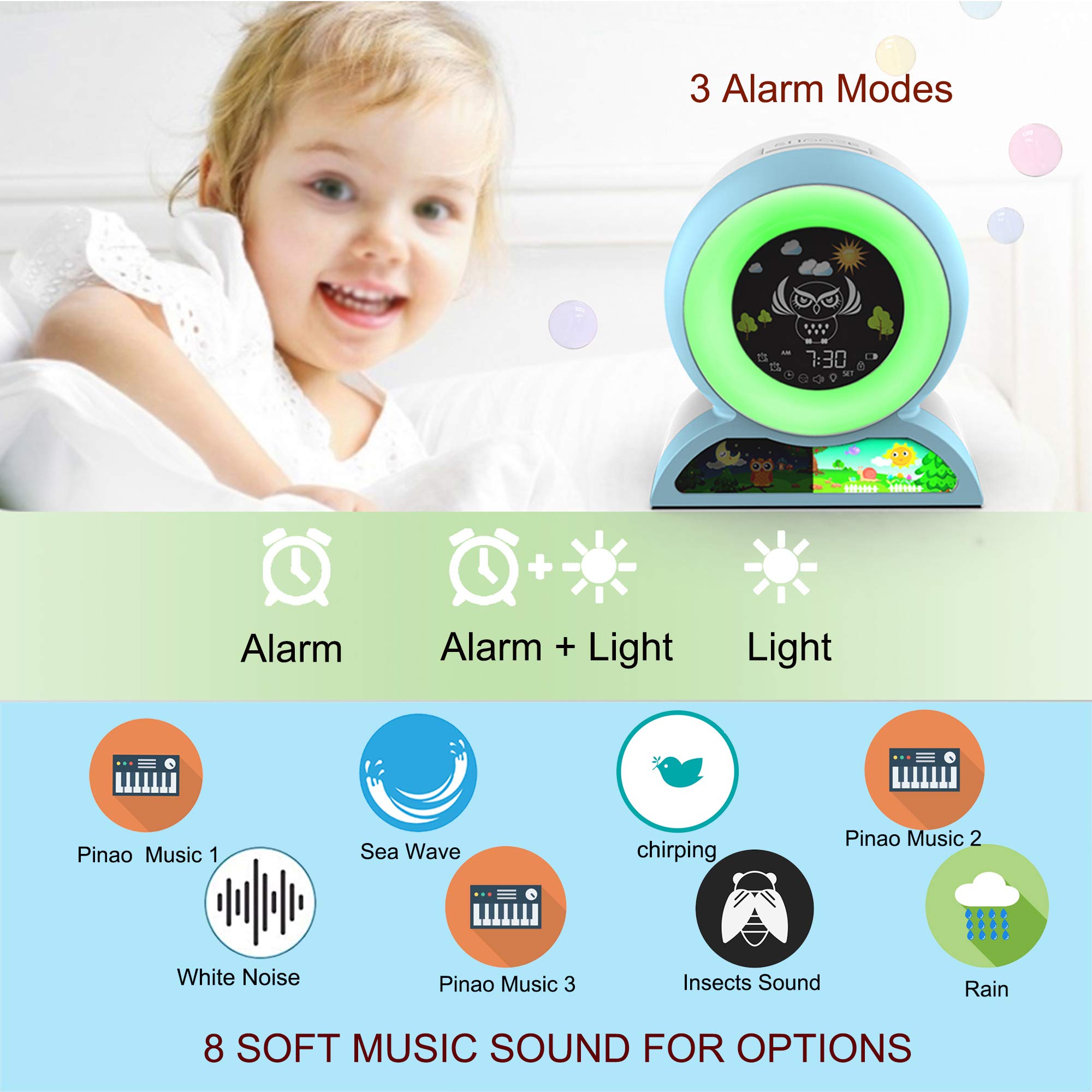 Alarm Clock for Kids, Kids Alarm Clock with Nap Timer ,Toddlers Alarm