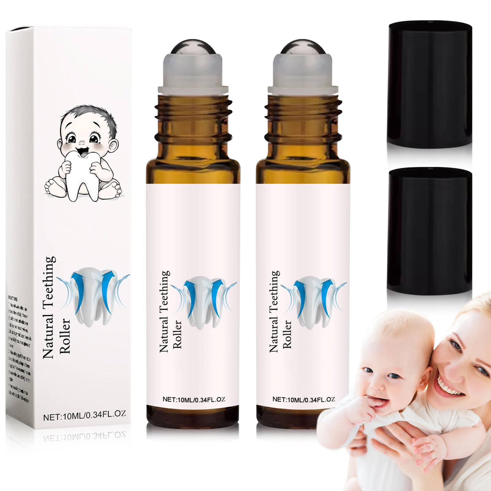 2 x Baby Teething Oil Roller, 10 ml x 2 Teething Roller Baby, Teething Oil Roller, Teething Natural Pain Relief Roller, Teething Natural Pain Relief Roller, Reduce Teething Discomfort