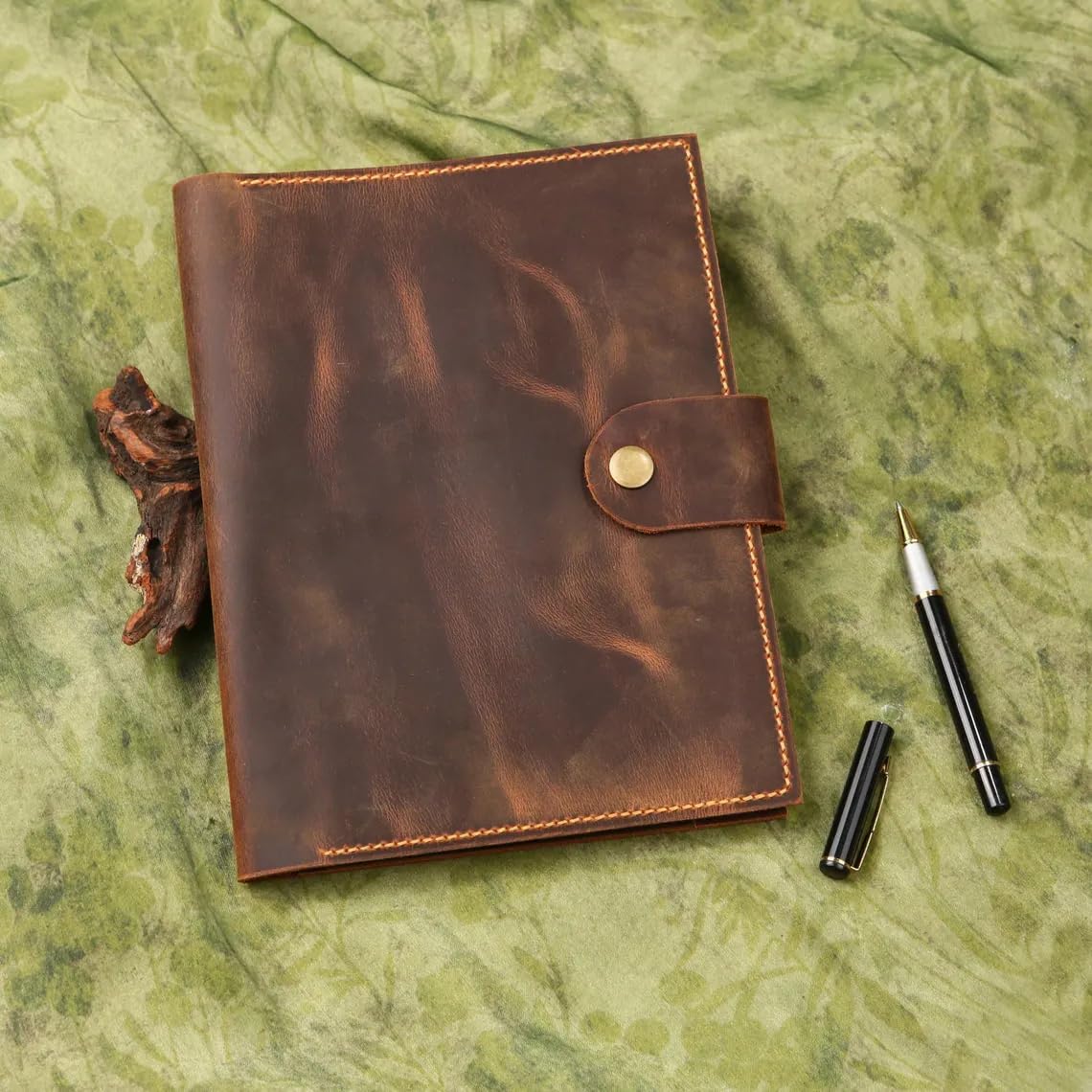 A5 Leather Notebook Cover, Hand Stitched Leather Planner Organizer, Refillable Journal Case, Personalized Gift for Writers U08-A505LC
