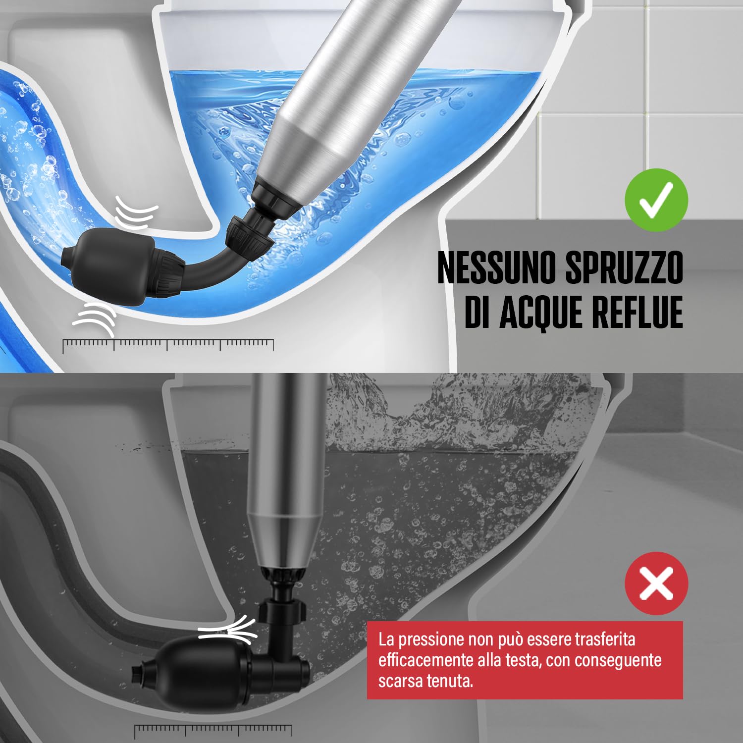 POPULO Stantuffo elettrico per WC Swift, ad alta pressione, per bagno, pavimenti, doccia, resistente, versatile, per la rimozione degli intasamenti del WC domestico