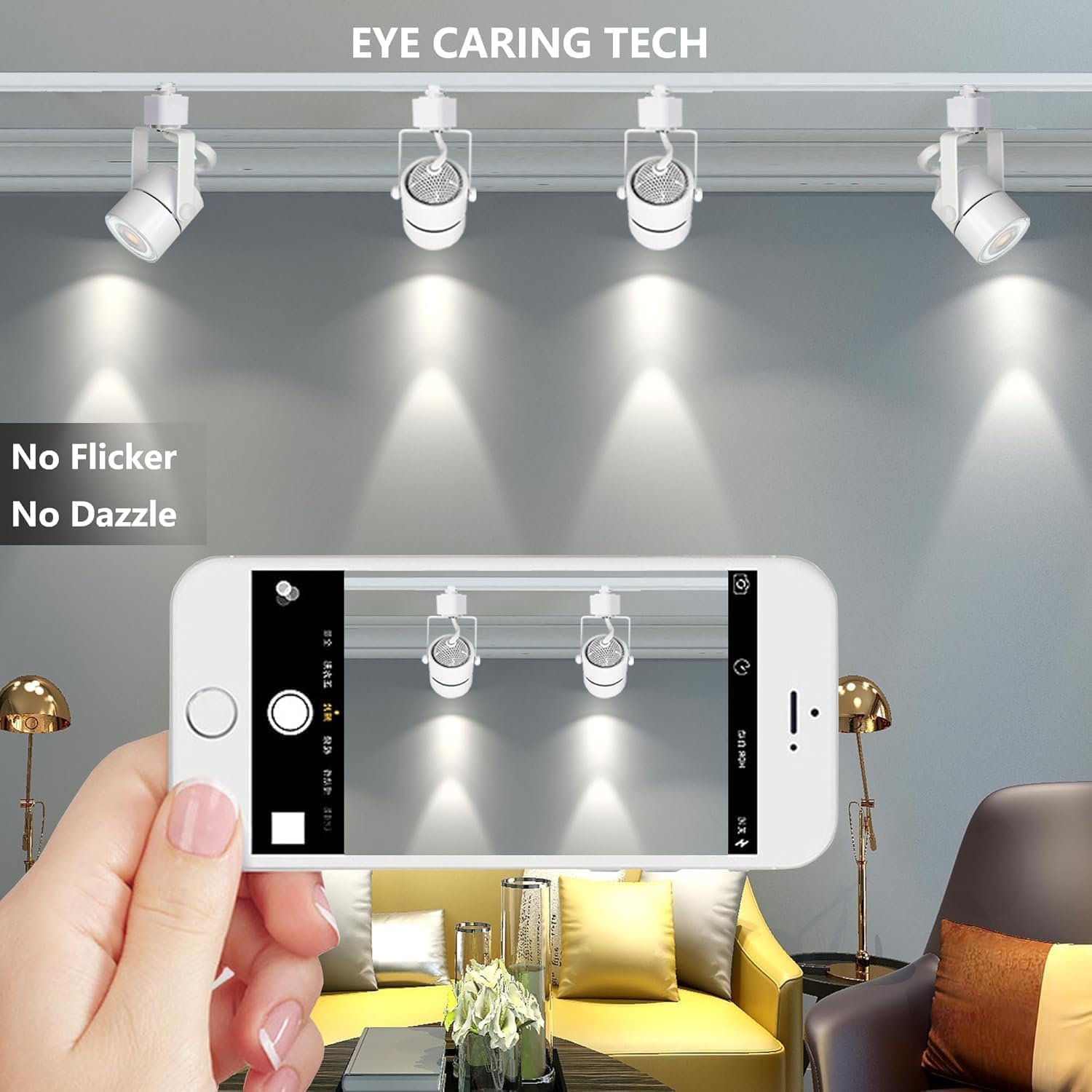 GU10 LED 3CCT White Track Lighting Heads(No Track Rail) 3000K/4000K/6000K Adjustable with Dedicated Dimmer, 12PCS Ceiling Spotlight Fixture with Replaceable GU10 Bulbs