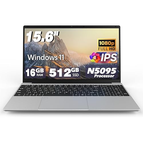 Laptop Computers,15.6" IPS 1080P Screen,N5095 Processor 4C 4T Up to 2.9Ghz 16GB RAM 512GB SSD, Laptops with Fingerprint Recognition Backlit Keyboard,WiFi,USB 3.0, Webcam, HDMI