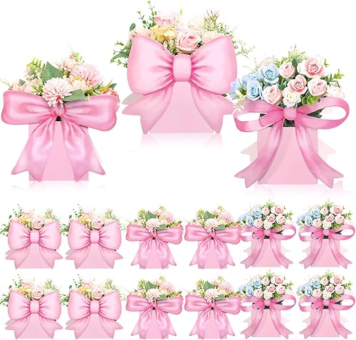 Hushee 12 juegos de centros de mesa de arco rosa para baby shower con flores para decoraciones de baby shower, cajas 3D para niños y niñas, centro