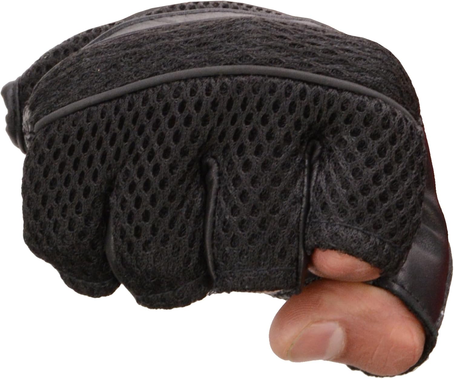 Milwaukee Leather MG7504 Men's Black Perforated Mesh Gel Palm Fingerless Motorcycle Hand Gloves W/ ‘Reflective Piping’