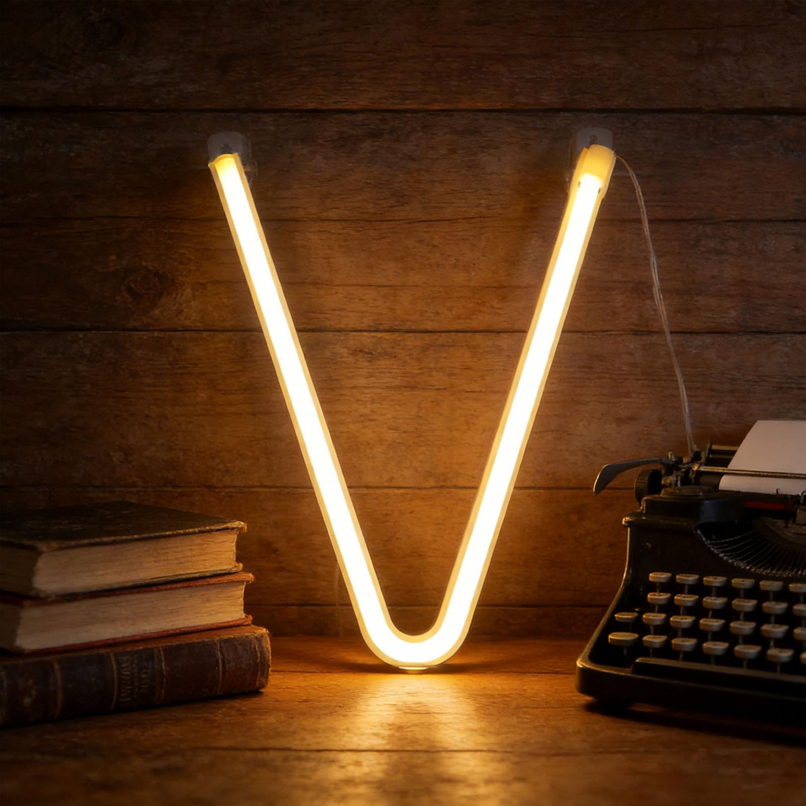shulovehua LED Warm White Neon Letter Signs Night Light Battery or USB Operated LED Marquee Letters Neon Art Decorative Lights Wall Decor for Children Baby Room Christmas Wedding Party Decoration(V)