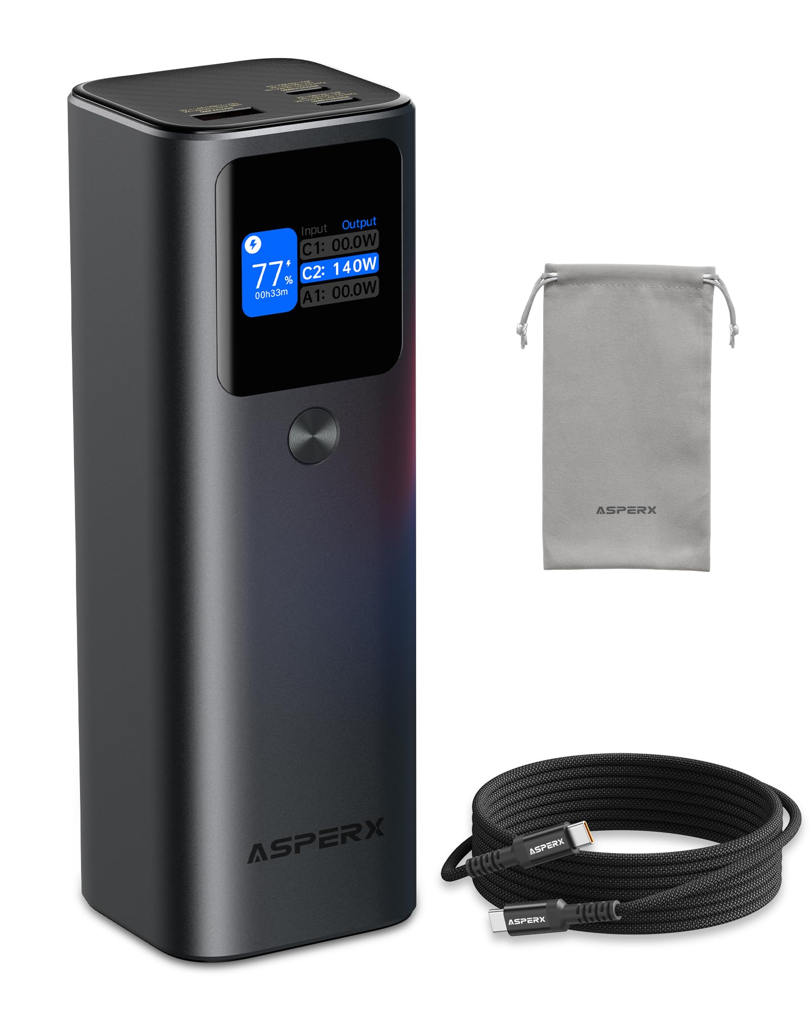 AsperX Laptop Power Bank, 27,600mAh 162.5W Aluminum Unibody PD3.1 Fast Charging Portable Charger Power Bank, 99WH Battery Bank for MacBook Pro/Air/iPhone 16/iPad/S25 Ultra/Dell/HP (Flight-Approved)