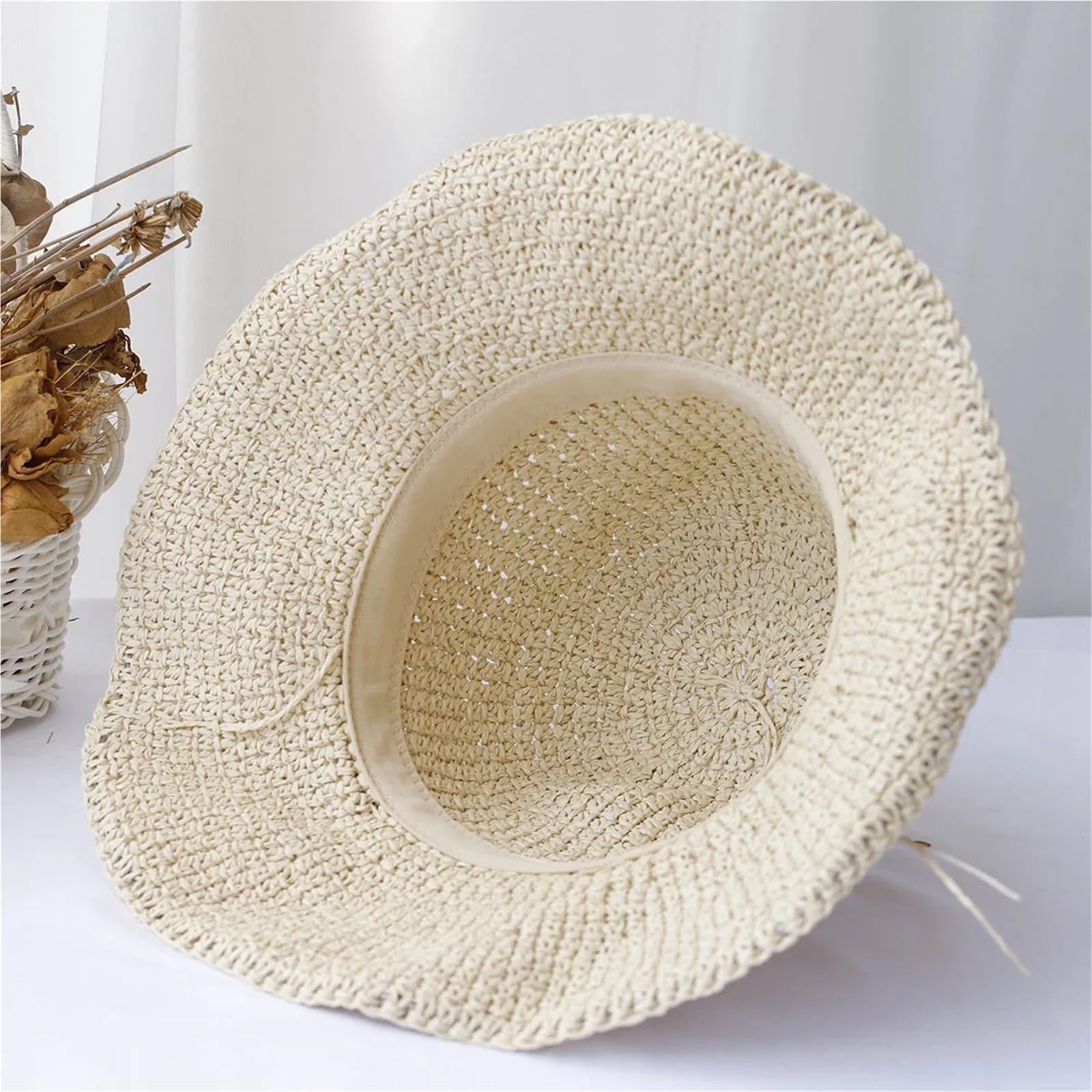 Cappello da pescatore pieghevole 1/2 pezzi, cappello sole all'uncinetto for spiaggia, viaggi e vacanze, di paglia fatto a mano Per Viaggi