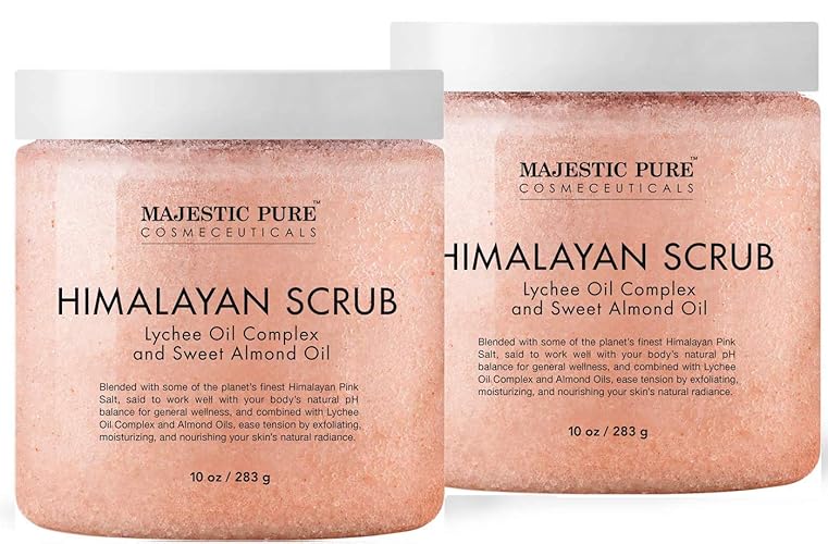 Majestic Pure Himalayan Salt Body Scrub with Lychee Oil, Exfoliating Salt Scrub to Exfoliate & Moisturize Skin, Deep Cleansing - 10 oz (Pack of 2) - Himalayan Scrub - Pack of 2