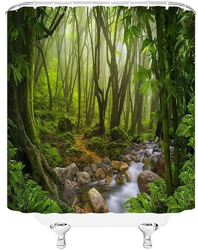 Miniatura 3 de GIXKOXE Cortina de ducha con diseño de selva tropical, bosque de selva verde, plantas exóticas, naturaleza salvaje, paisaje, botánico, decoración de