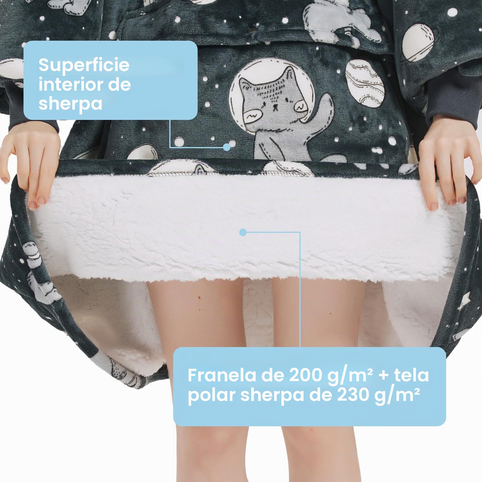 Wenlia Sherpa Hoodie Sudadera Manta para Mujer, Manta Extragrande con Estampado Sherpa con Capucha Gigante de Franela de Invierno para TV, Talla única, Regalo Ideal para niñas