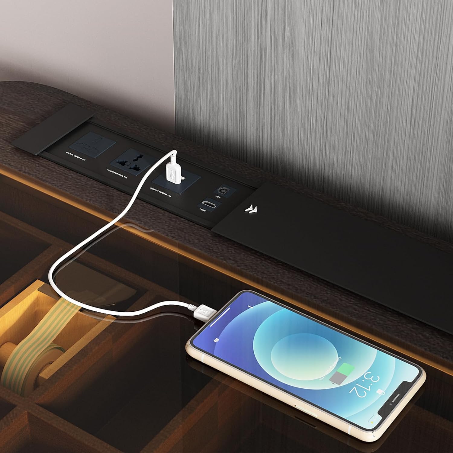 Lartis Makeup Vanity no Mirror with Built-in Outlet Home Office Desk Computer Desk for Makeup Working Studying Intelligent Socket with USB Port (Black Brown, 50 in)