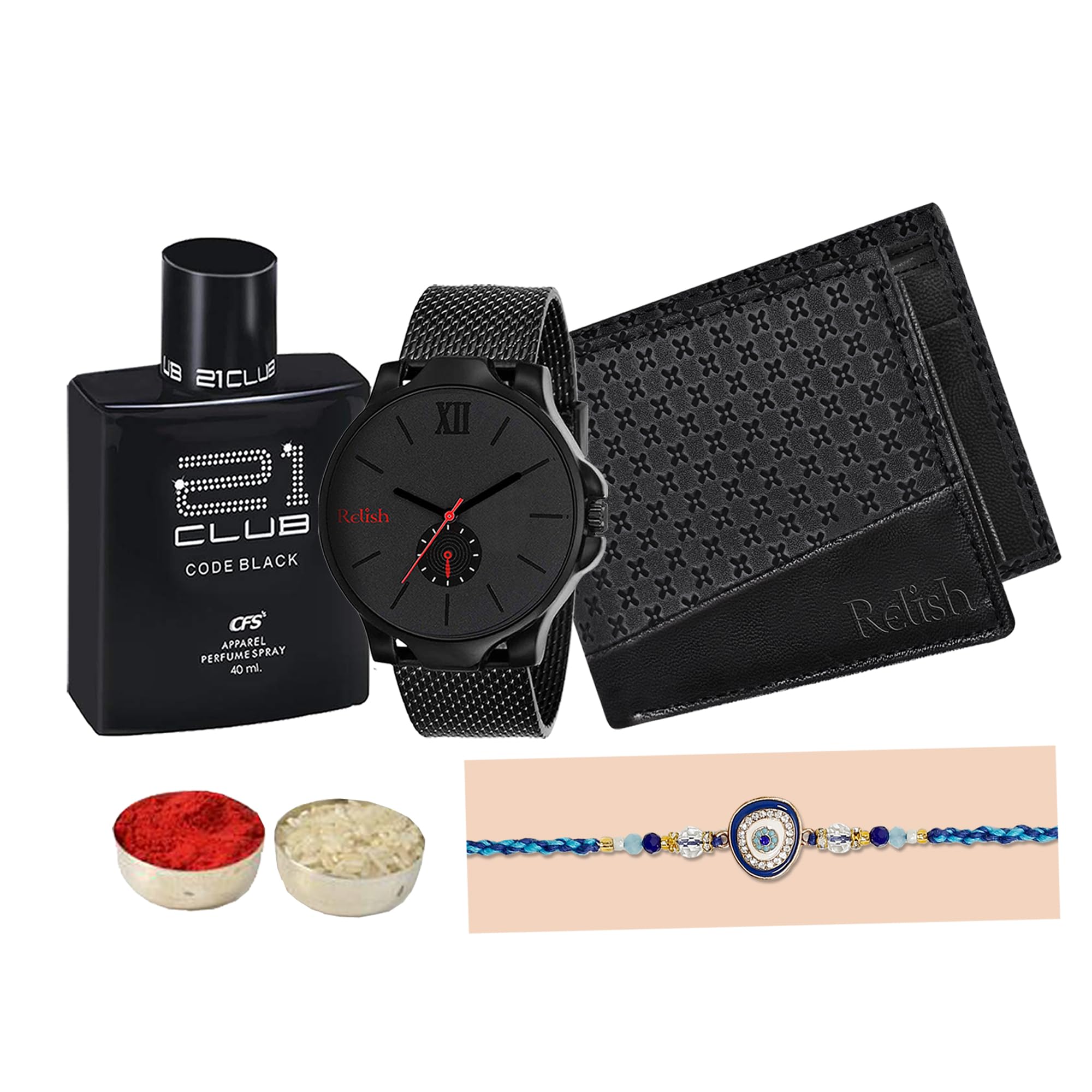 Relish Fancy Rakhi Gift Combo | Watch, Wallet, Rakhi, Perfume, Roli Chawal, Greeting Card | Rakhsha Bandhan Rakhi Gift Pack for Brother (B0D4Z5D5V8) Amazon Price History, Amazon Price Tracker