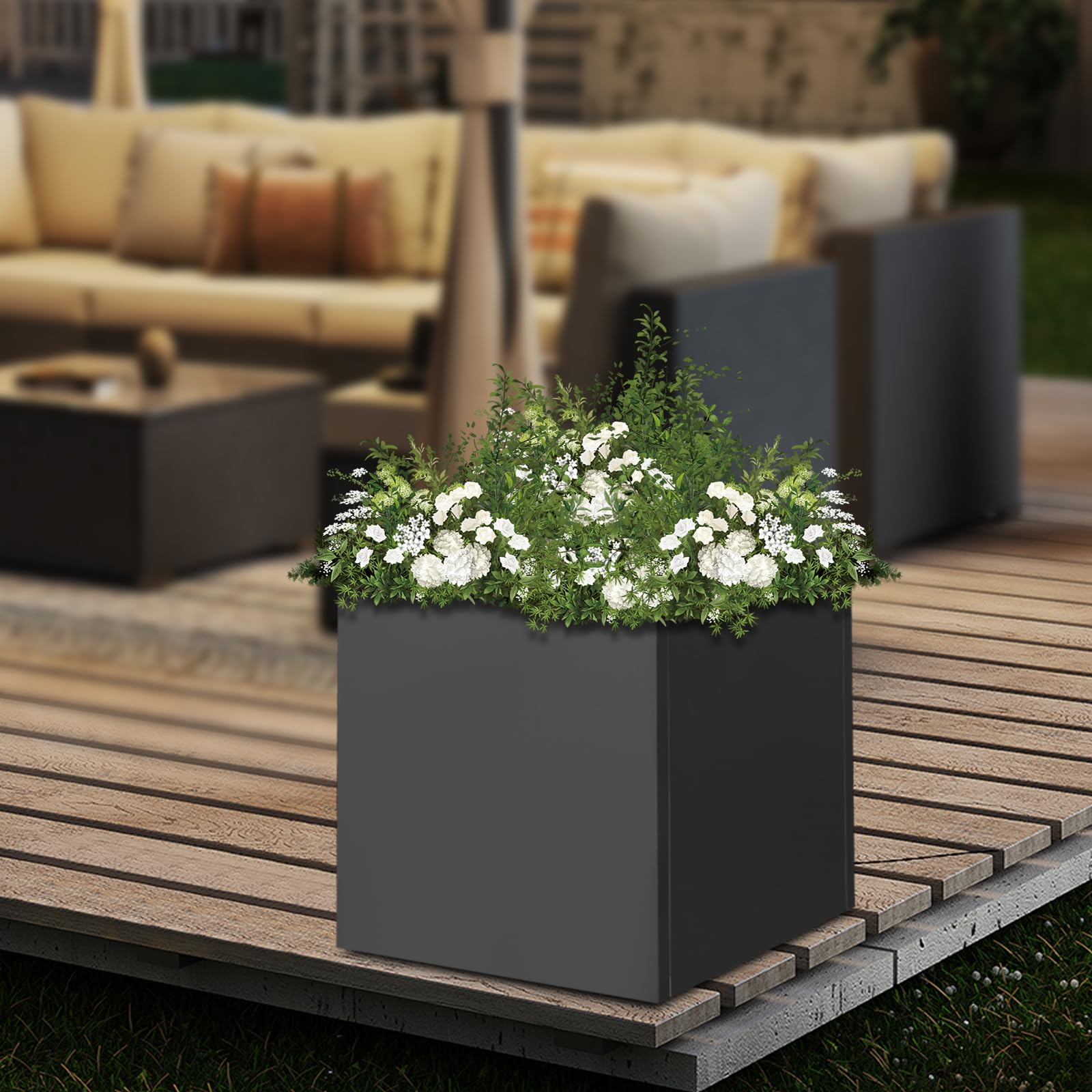 Jardinière carrée en acier avec gants - Pour jardin, entrée, terrasse - 60 x 60 x 60 cm - Noir