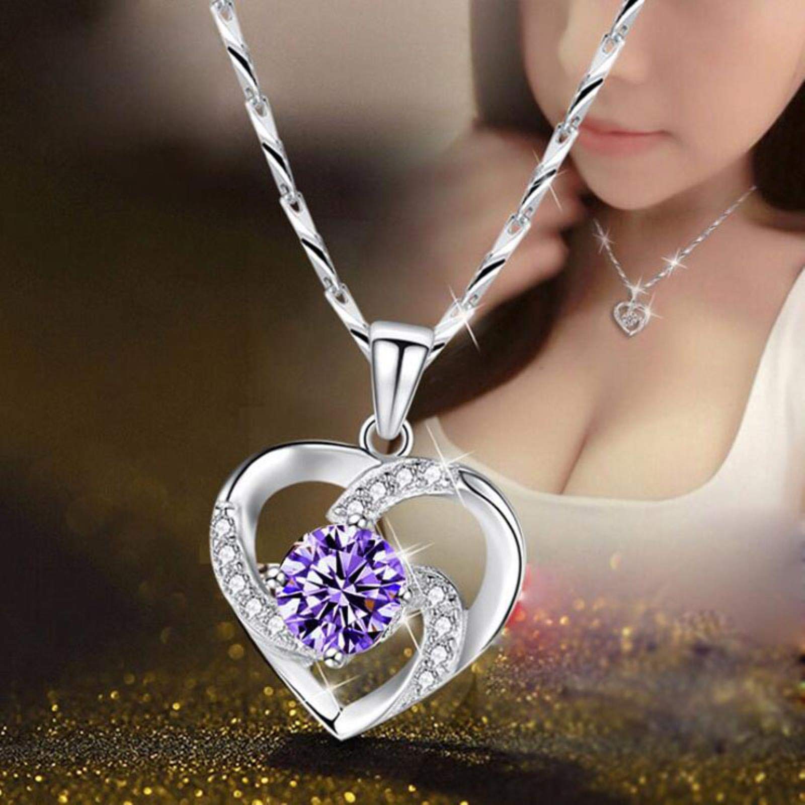 925 cz heart necklace Womens Necklaces Crystal Heart Pendant Necklace 925 Sterling