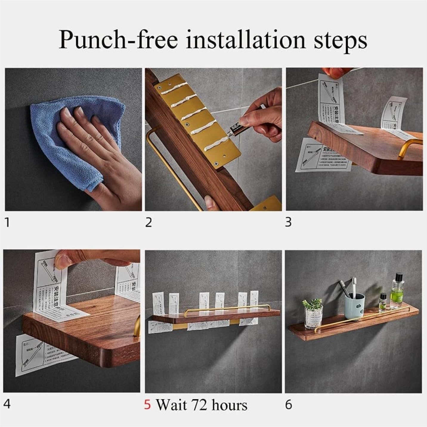 Mensola Bagno Mensole Doccia in Legno Senza Foratura Cestello A Parete per Cucina Bagno Scaffale Doccia(30cm)