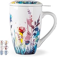 Vista 12 de AmorArc Taza de té de porcelana con infusor y tapa, taza de té de hojas sueltas de 18 onzas con asa, regalo para los amantes del té