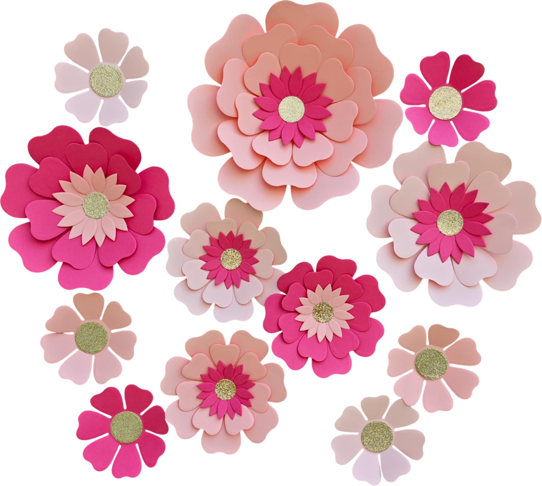 Mybbshower Pink Paper Flower for Girls Birthday Classroom Decor Party Backdrop Nursery Wall Home Decor (10 inch-6 inch) Pack of 12