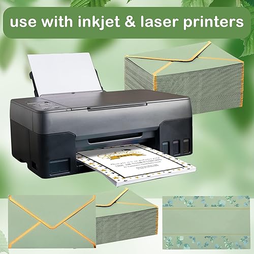 Miniatura 5 de Dispowreath Paquete de 150 sobres A7 color verde salvia de 5 x 7 pulgadas con borde dorado, sobres de invitación con solapa en V, sobres de papel