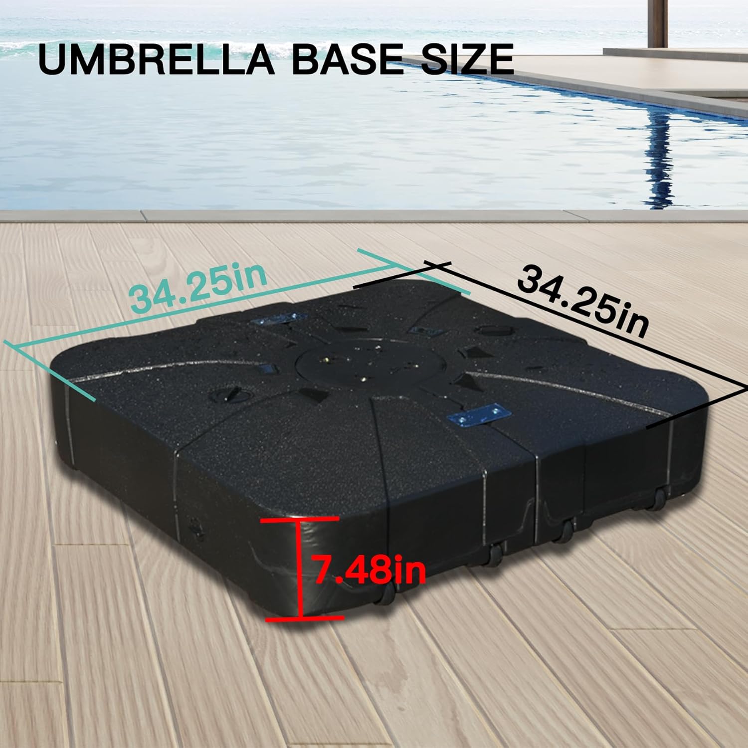 Domi Patio Umbrella Base with Wheels, Water & Sand Filled Weighted Base for Most Cantilever Offset Umbrella, 260LBS, Square (Black),34'' X 34''