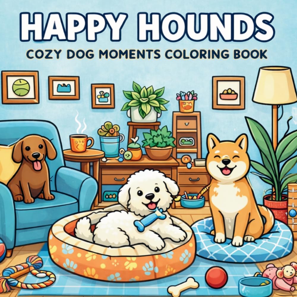 Happy Hounds: Cozy Dog Moments Coloring Book: 41 Unique Illustrations of Dogs in Everyday Life — A Relaxing Coloring Book for Adults and Teens