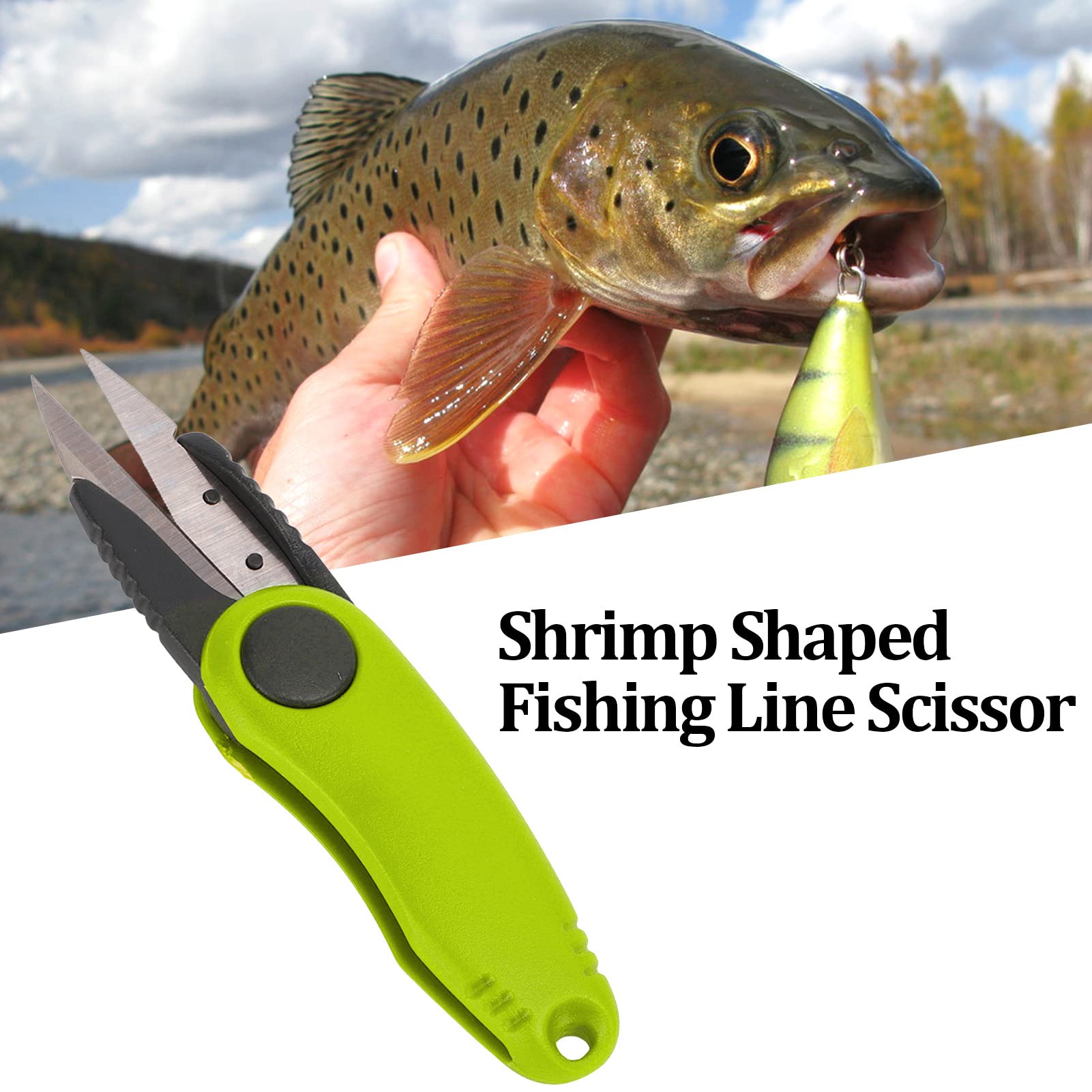 Pilipane Shrimp Shaped Fishing Line Scissors, Folding Fishing Tackle Scissors Shrimp Shape Multifunction Convenient Fishing Line Cutter Foldable Tackle for for Accurate Cuts (Yellow)