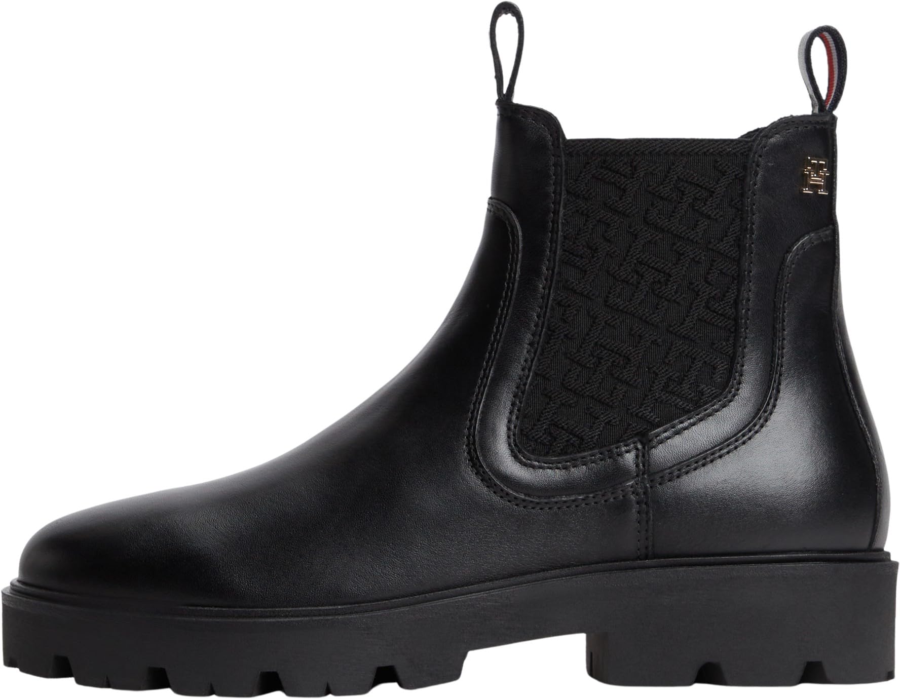 Tommy Hilfiger Women Th Monogram Leather Chelsea Boot FW0FW09562 Low Boots, BLACK (Black), 6.5