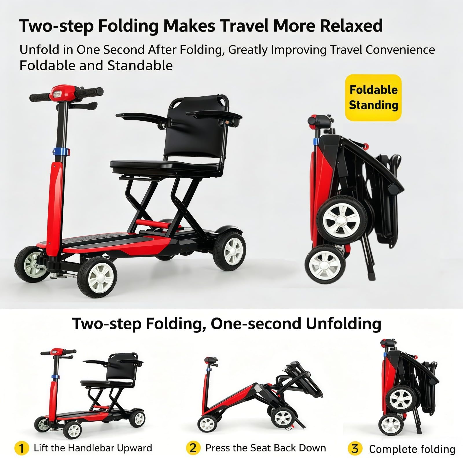 Scooters para Personas Mayores, Scooters De Movilidad con Luces, Plegables Y Compactos, con Batería De Larga Duración, para Adultos, Ancianos Y Personas con Discapacidad.