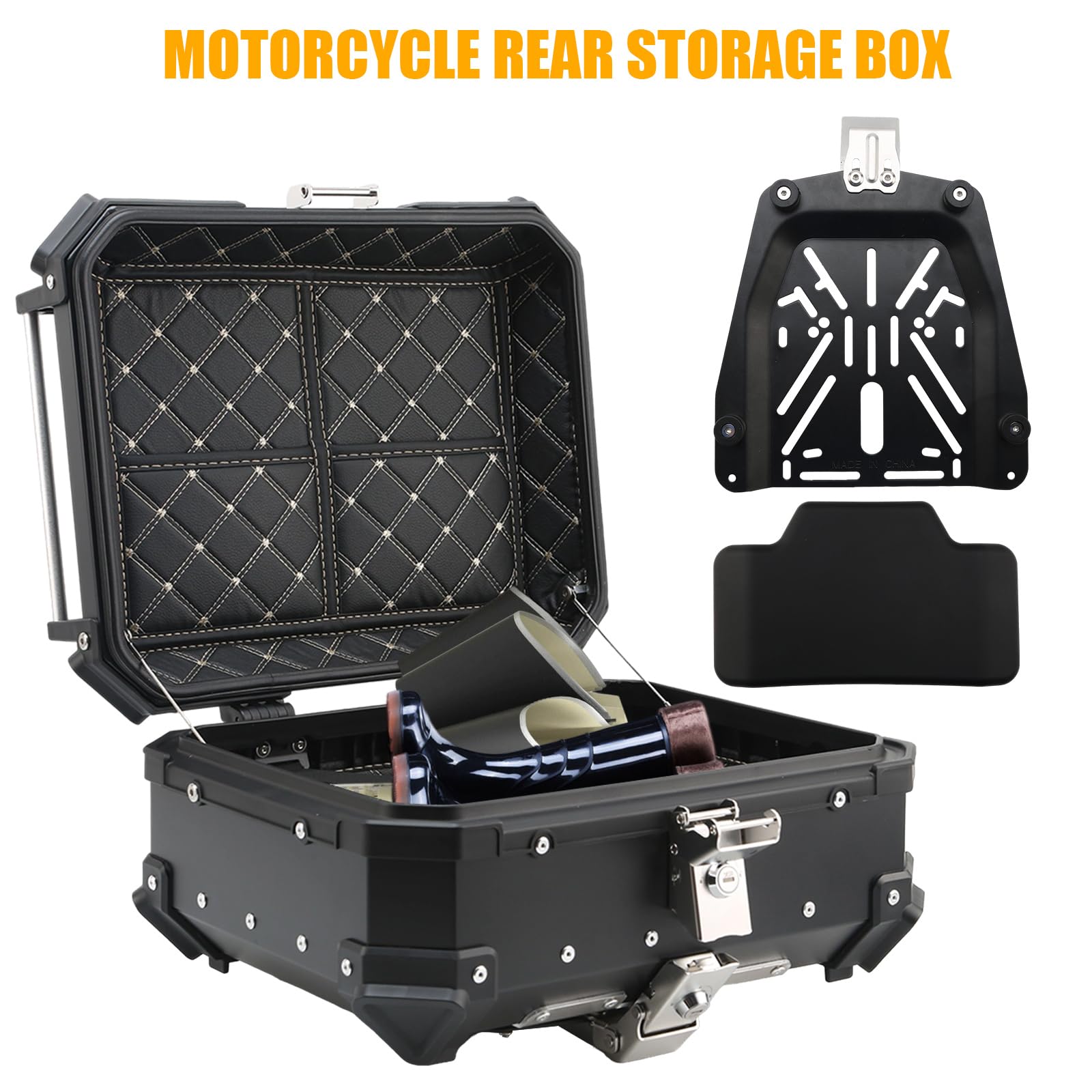 Bauletto per moto, in alluminio, da 25 l, con serratura, resistente alle intemperie | Bauletto per moto, impermeabile, con schienale, universale, in alluminio, per scooter e moto, a sgancio rapido, antifurto