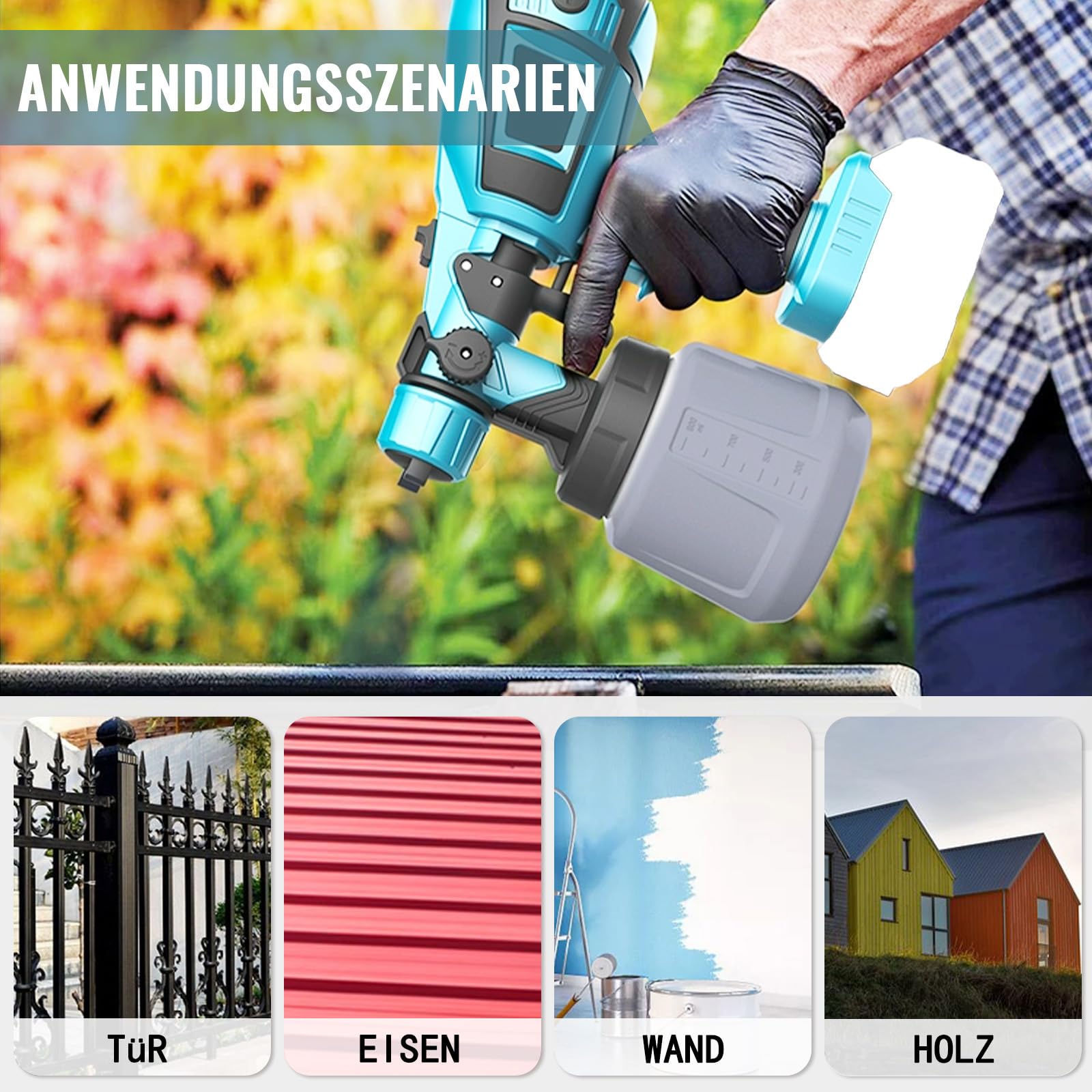 Sistema de pulverización de pintura, compatible con baterías Makita de 18 V, pistola eléctrica con 3 boquillas y 3 patrones, cubo extraíble de 1000 ml