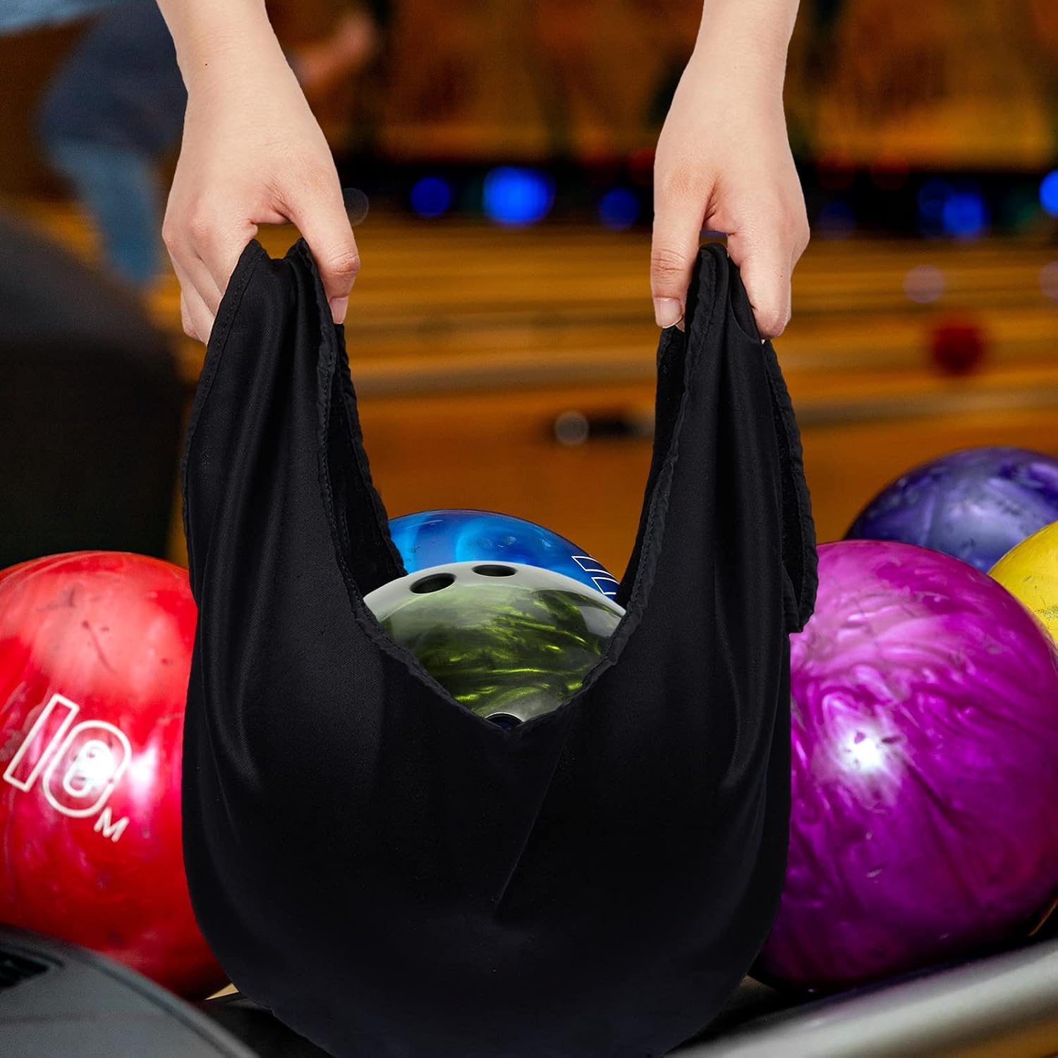 Civaner 3 Pack Bowling Ball Seesaw Bowling Ball Polisher Washable Bowlings Accessories Giant Bow Ling Balls Polisher Cleaner Towel Seesaw Holder Towel Bag Black