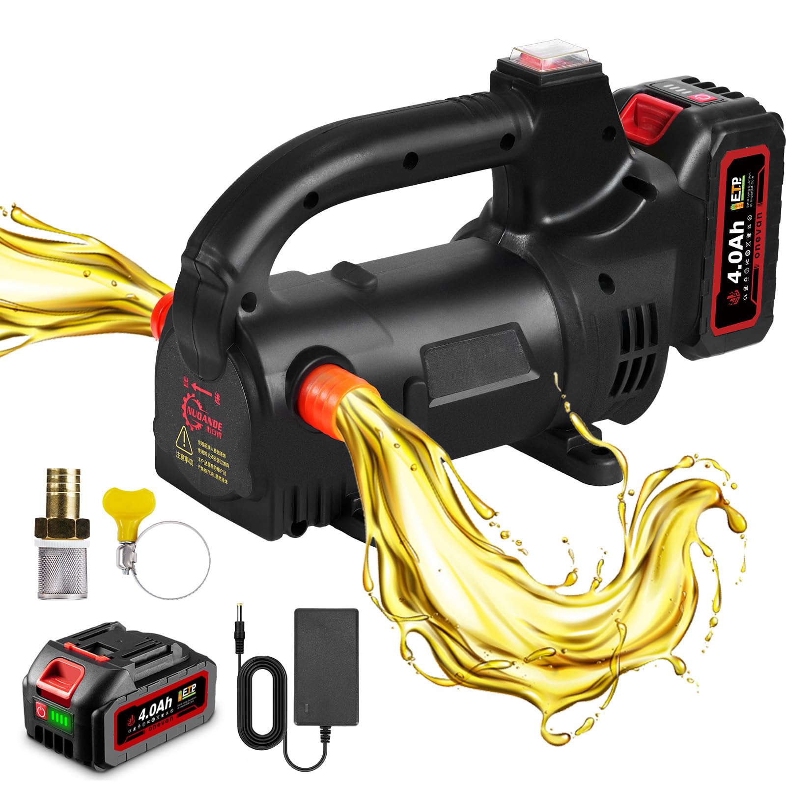 Pompe Submersible à Batterie 21V - Débit 40-60 L/min - Pour Eau, Diesel, Huile - Portable Avec Câble 2,4 M - 3