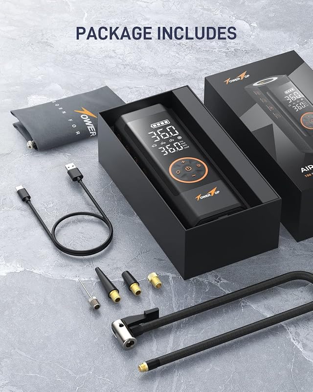 TowerTop 150 PSI elektromos légpumpa 7800 mAh akkumulátorral, LED kijelzővel