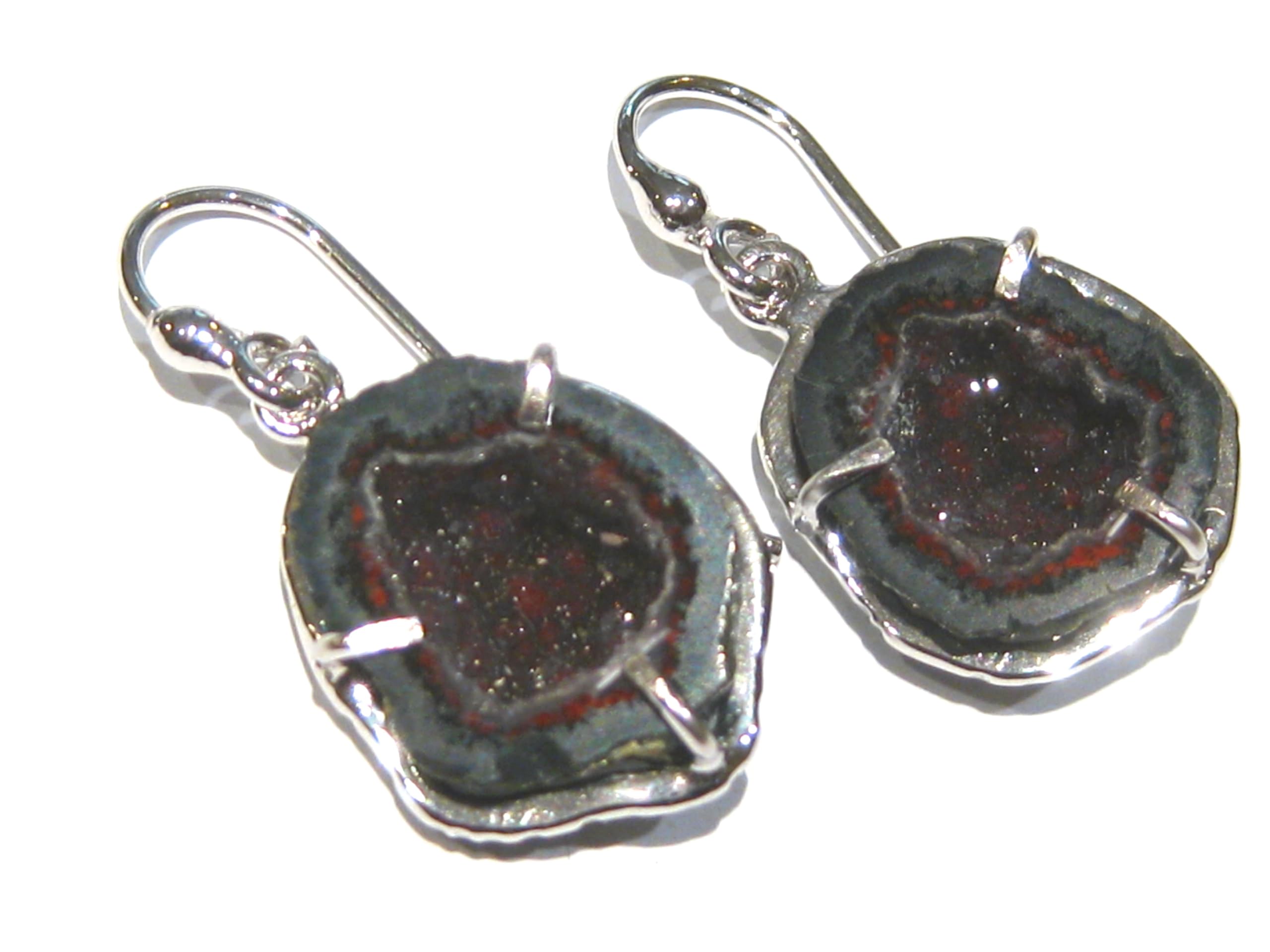 Boucles d'oreilles agate géode argent 925 pendantes et bijoux en pierre naturelle